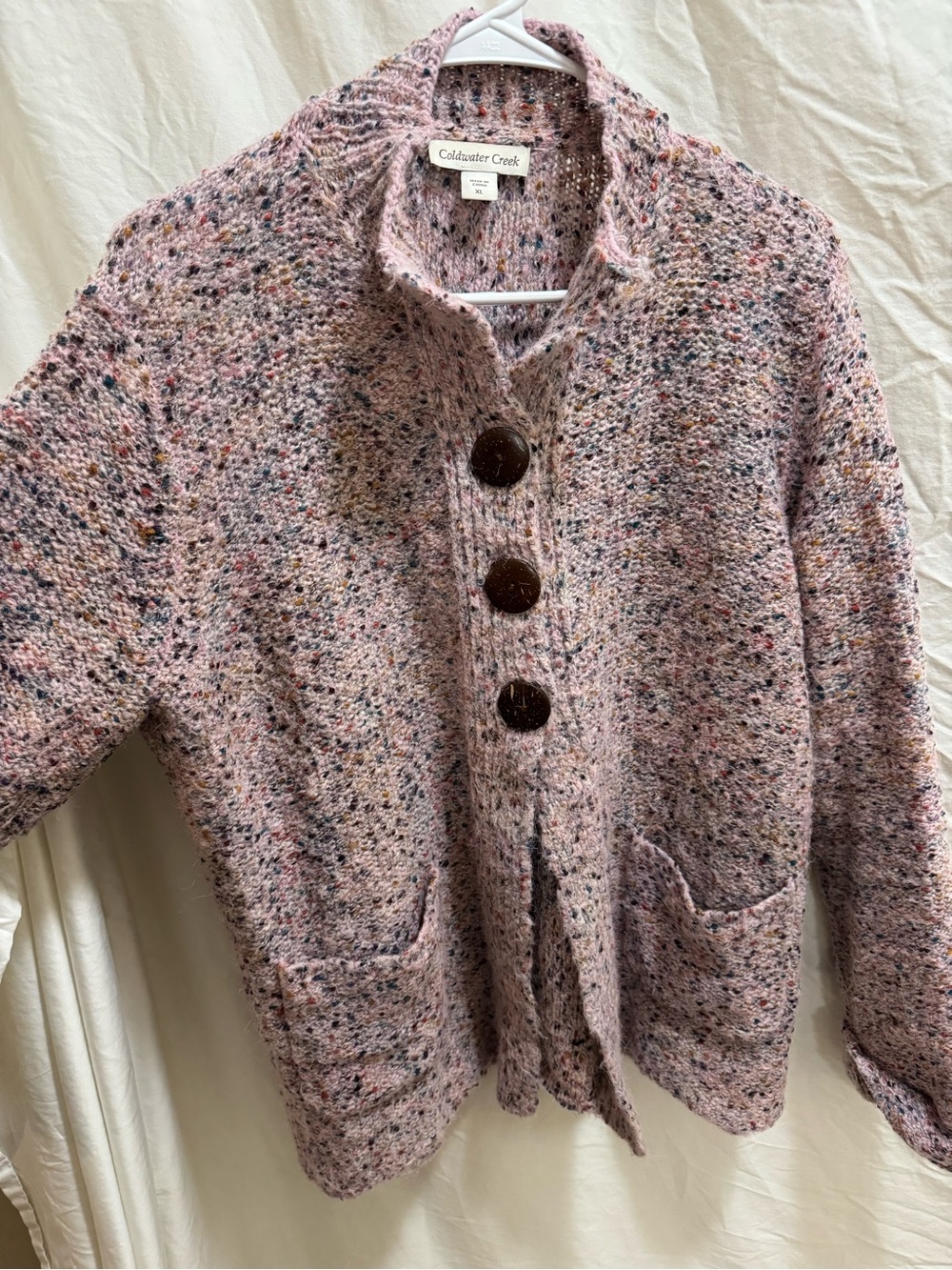Coldwater Creek Pink Multi-Color Speckled Button-Front Cardigan